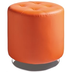Sunpan Domani 18&quot Small Modern Faux Leather Swivel Ottoman in Orange