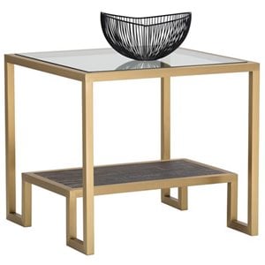 Sunpan Carver 23.5&quot Modern Wood Side Table in Brown/Matte Gold