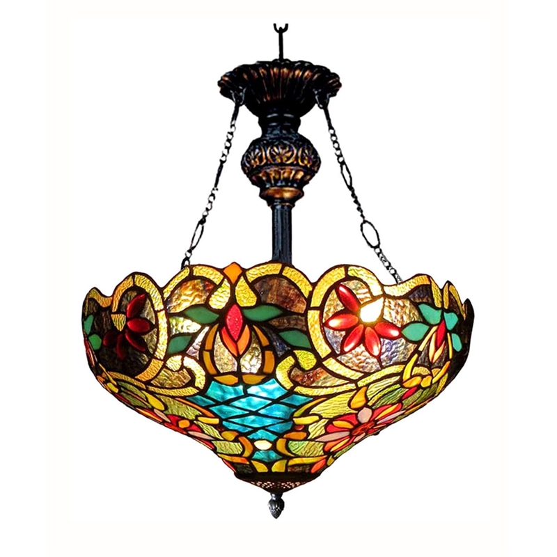 CHLOE Leslie Tiffany-style Victorian 2 Light Inverted Ceiling Pendant 18