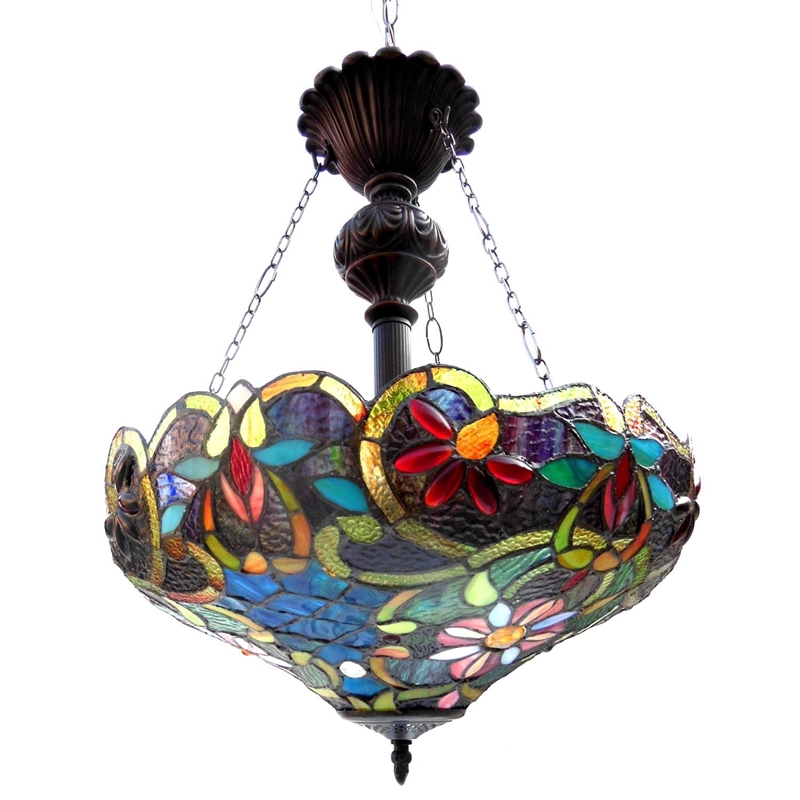 CHLOE Leslie Tiffany-style Victorian 2 Light Inverted Ceiling Pendant 18