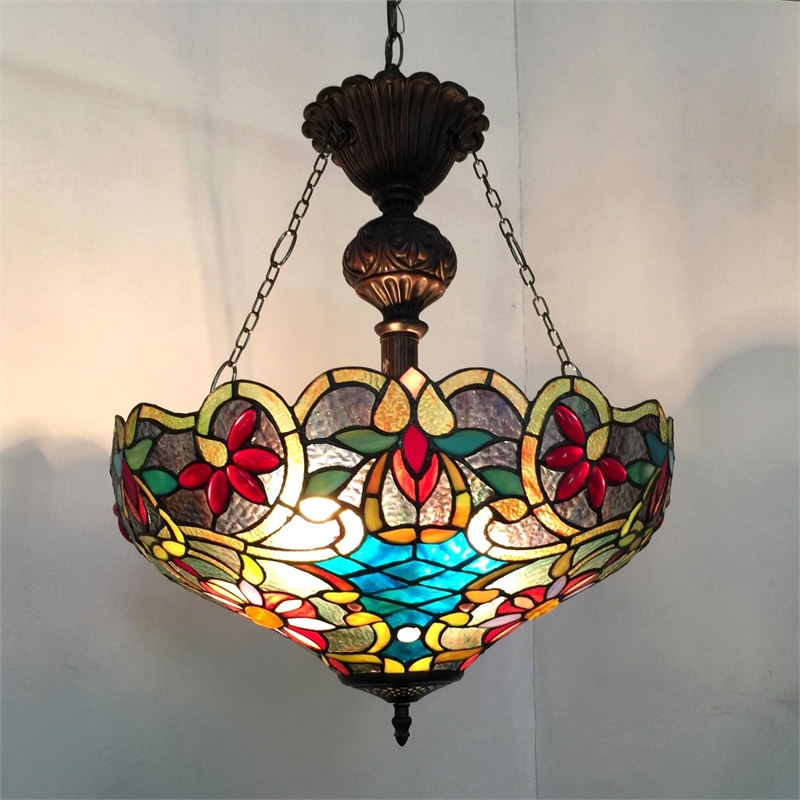 CHLOE Leslie Tiffany-style Victorian 2 Light Inverted Ceiling Pendant 18