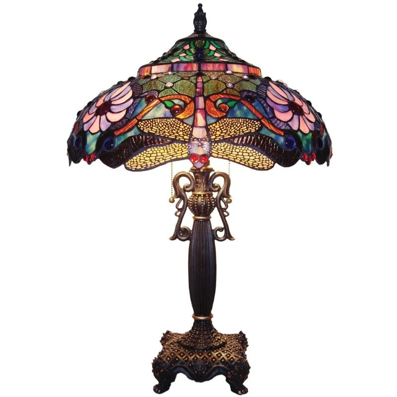 CHLOE Zygo Tiffany-style 2 Light Dragonfly Table Lamp 19