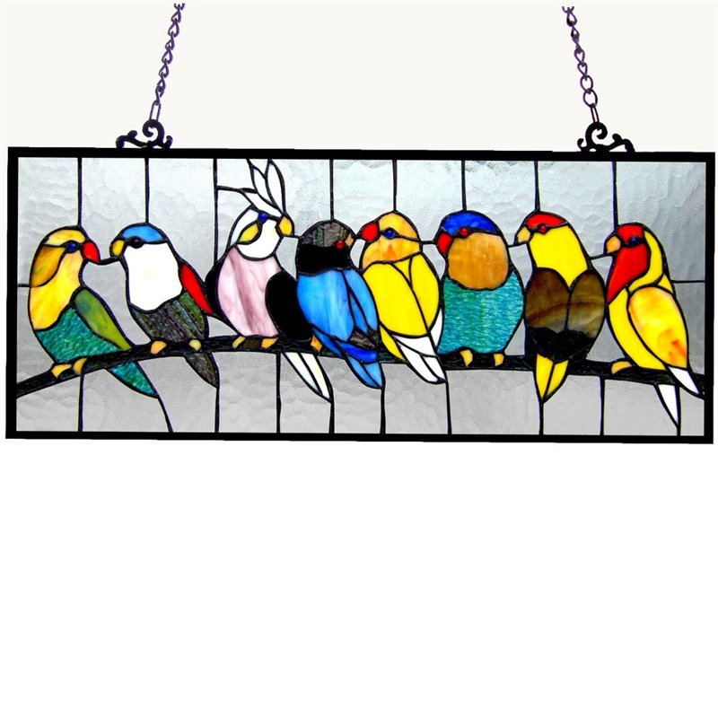CHLOE Birdies Tiffany-glass featuring Birds Window Panel 25.5x10.5