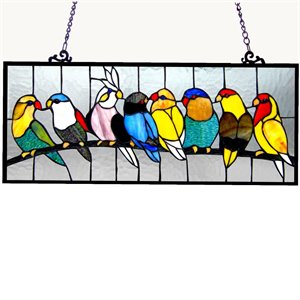 CHLOE Birdies Tiffany-glass featuring Birds Window Panel 25.5x10.5