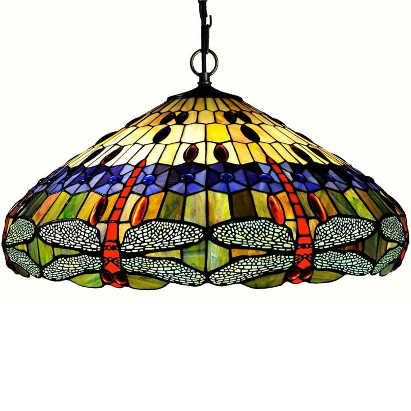 CHLOE Scarlett Tiffany 3 Light Dragonfly Inverted Ceiling Pendant 24