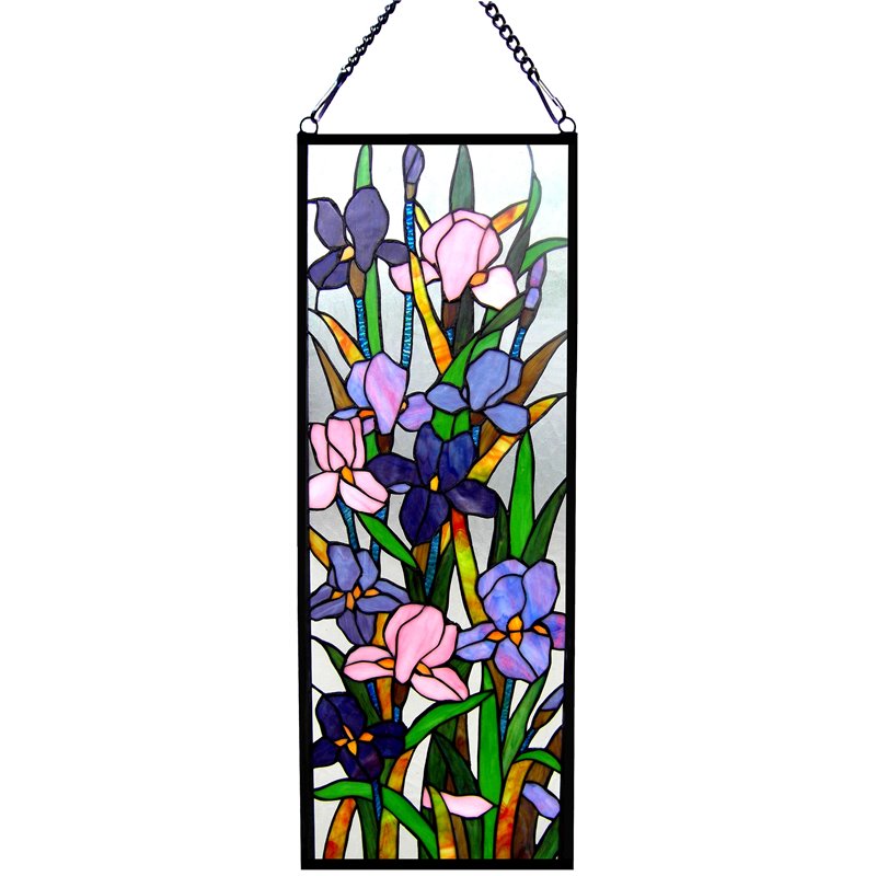 CHLOE Sororia Tiffany-glass Iris Design Window Panel 11.5x31.5