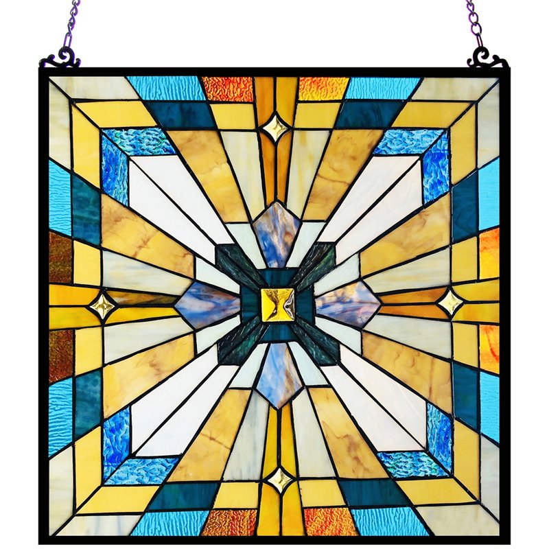 CHLOE Antoinette Tiffany-Style Mission Stained Glass Window Panel 20