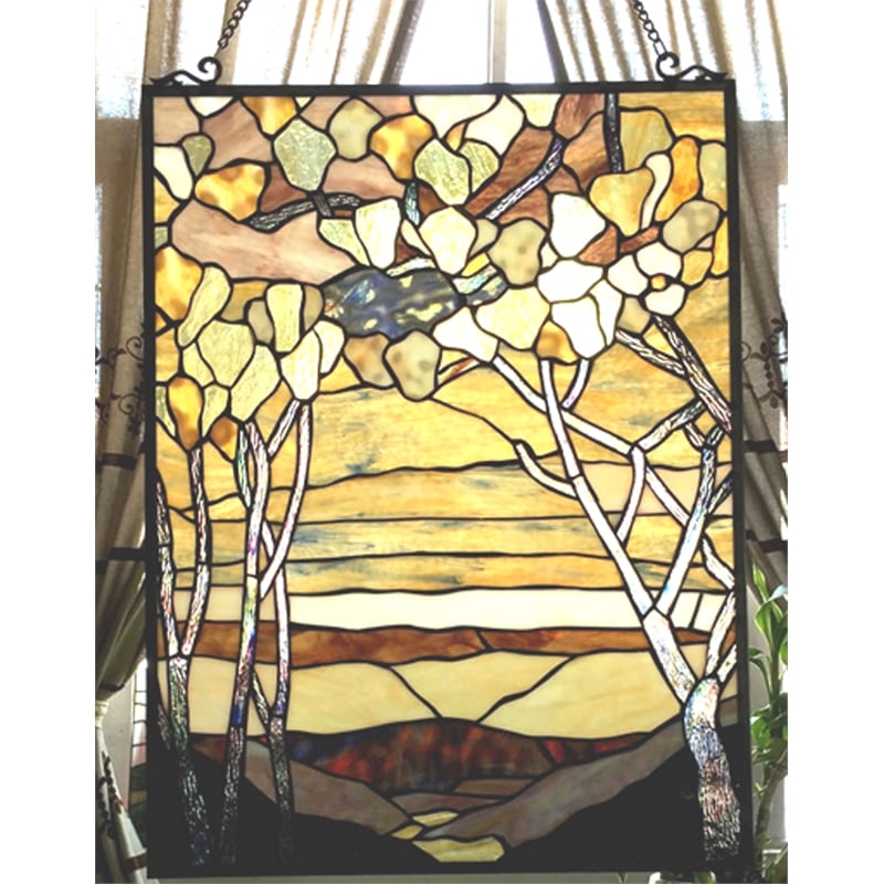CHLOE Autumn Valley Tiffany-Style Floral Stained Glass Window Panel 25