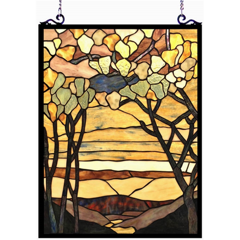 CHLOE Autumn Valley Tiffany-Style Floral Stained Glass Window Panel 25