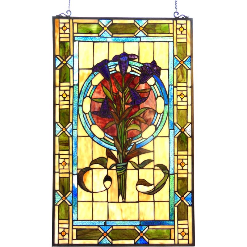 CHLOE Tiffany-glass Tulips Design Window Panel 20x32