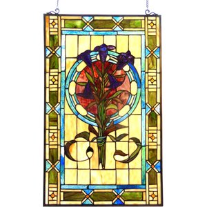 CHLOE Tiffany-glass Tulips Design Window Panel 20x32