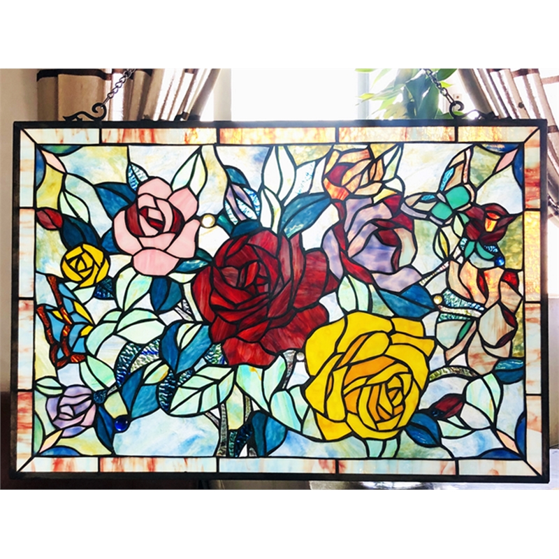 CHLOE Sunsprite Tiffany-Style Floral Stained Glass Window Panel 27