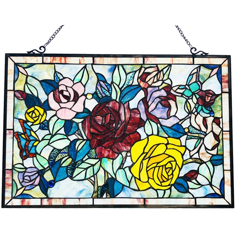 CHLOE Sunsprite Tiffany-Style Floral Stained Glass Window Panel 27