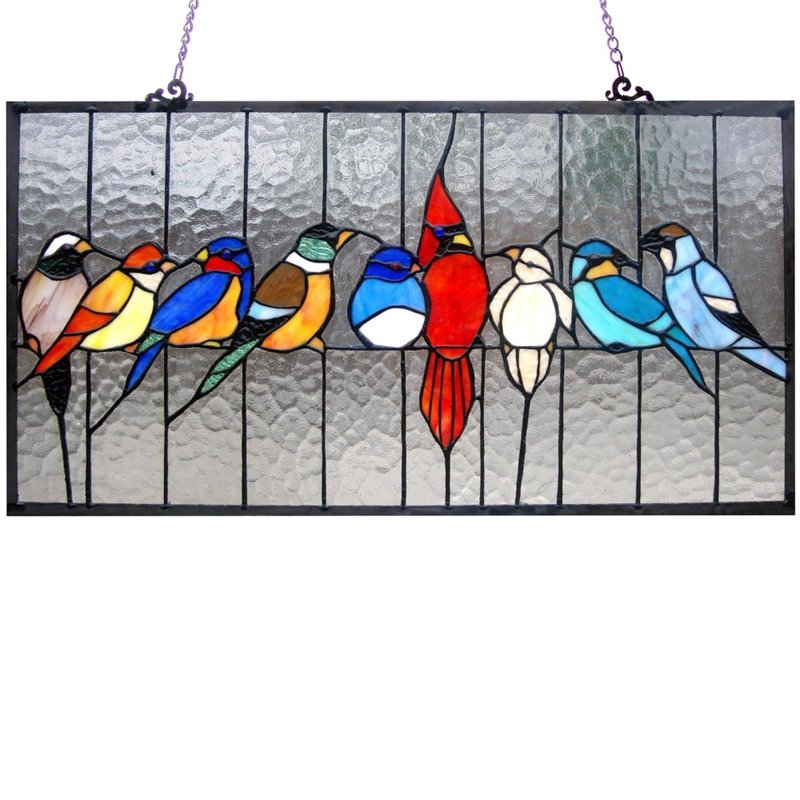 CHLOE Tiffany-glass featuring Birds in the Cage Window Panel 24.5x13