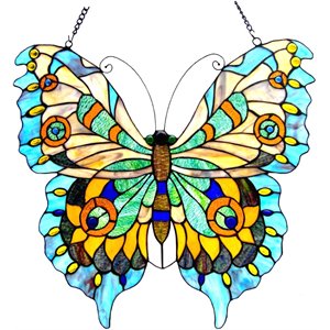 CHLOE Mariposa Tiffany-glass Butterfly Window Panel 20x21