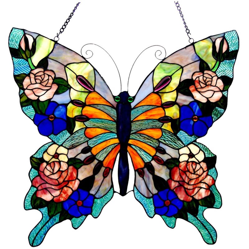 CHLOE Tiffany-glass Butterfly Window Panel 22.5x24