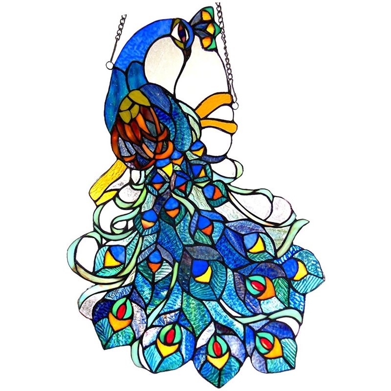 CHLOE Glory Tiffany-glass Peacock Window Panel 25