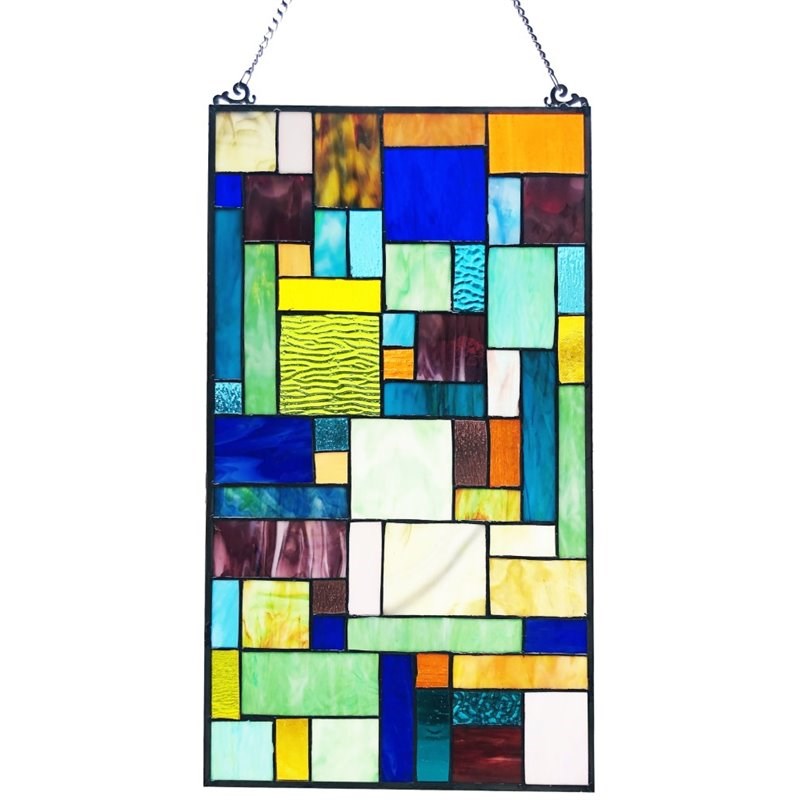 CHLOE Rosalinda Tiffany-Style Geometric Stained Glass Window Panel 23