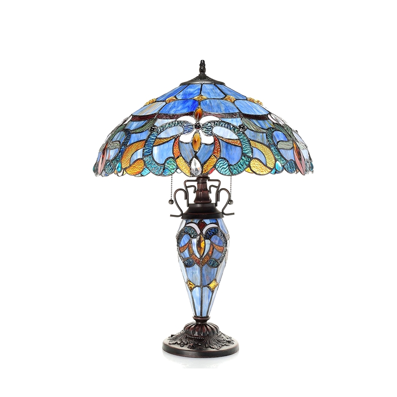 CHLOE Nora Victorian Double lit 3 Light Table Lamp 18