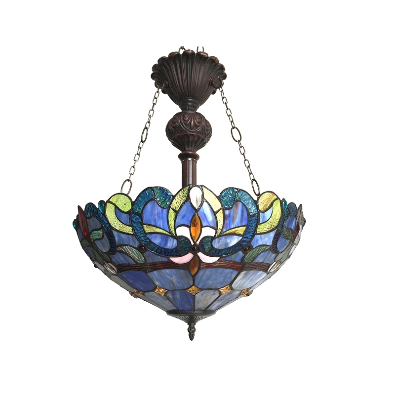 CHLOE Nora Tiffany Style Victorian 2 Light Inverted Ceiling Pendant 18
