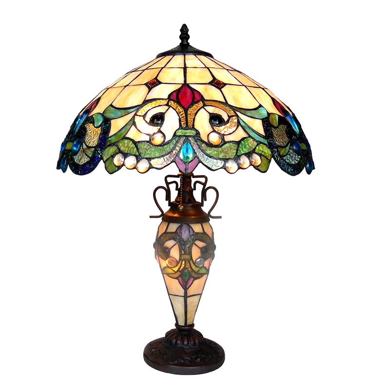 CHLOE Dulce Tiffany-style 3 Light Victorian Double Lit Table Lamp 18