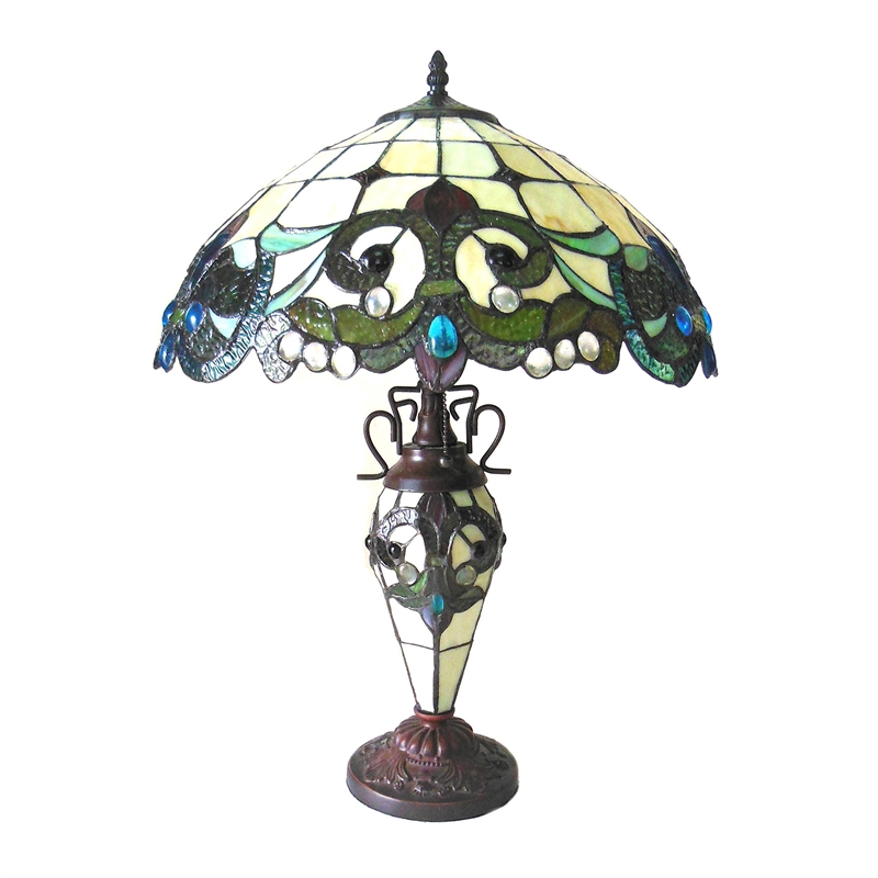 CHLOE Dulce Tiffany-style 3 Light Victorian Double Lit Table Lamp 18
