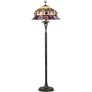 CHLOE 3 Light Tiffany-style Roses Scalloped Floor Lamp 20&quot Shade