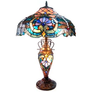 CHLOE Lydia Tiffany-style 3 Light Victorian Double Lit Table Lamp 17&quot Shade
