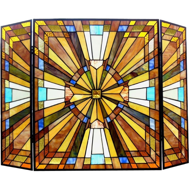 CHLOE Flare Tiffany-glass Mission 3pcs Folding Fireplace Screen 38