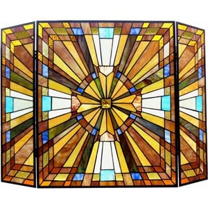 CHLOE Flare Tiffany-glass Mission 3pcs Folding Fireplace Screen 38&quot Wide