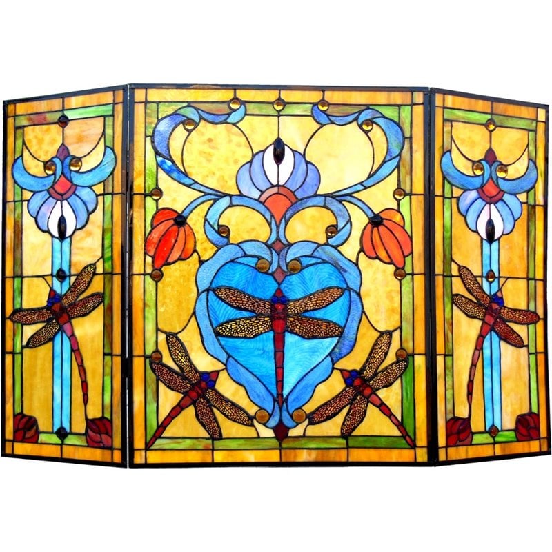 CHLOE Zygo Tiffany-style 3pcs Folding Dragonfly Fireplace Screen 44
