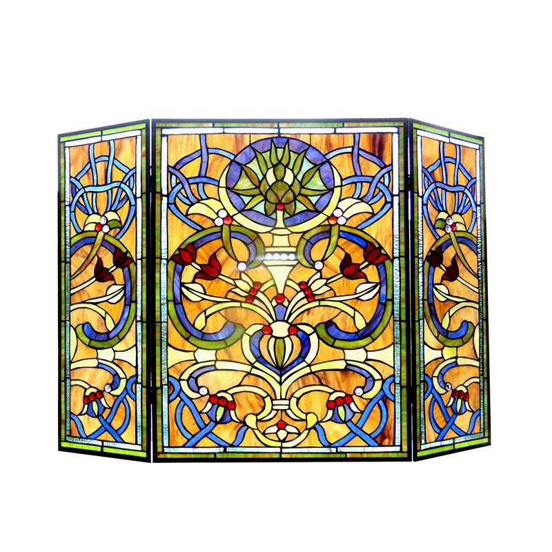 CHLOE Bardot Tiffany-glass Victorian 3pcs Folding Fireplace Screen 40