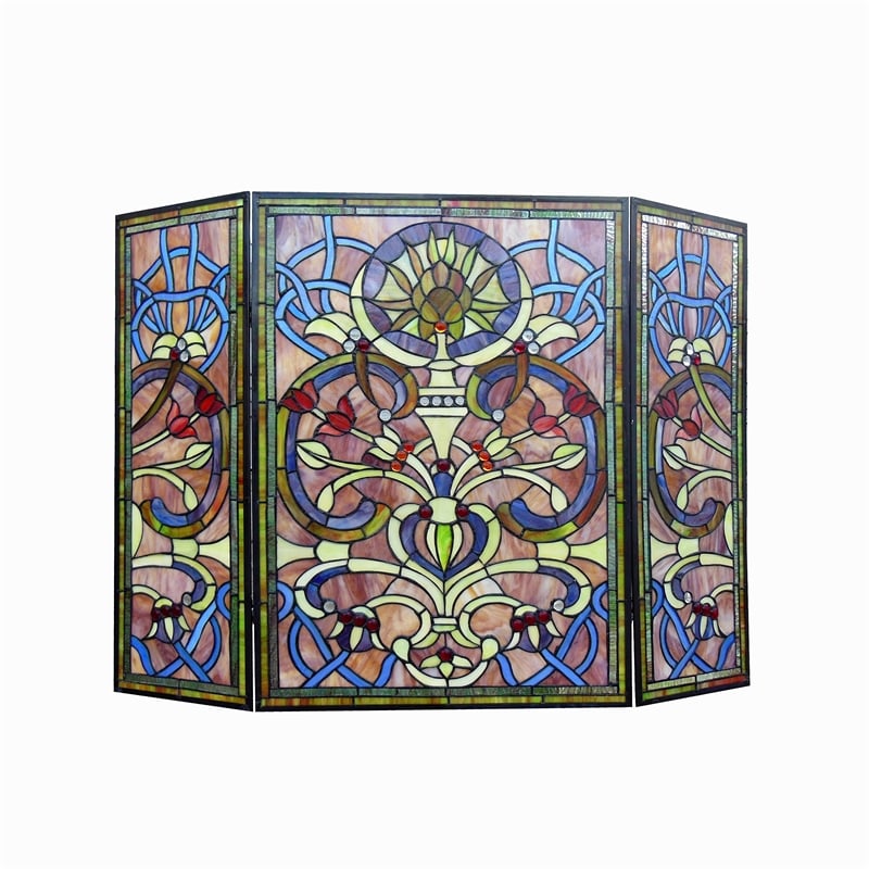 CHLOE Bardot Tiffany-glass Victorian 3pcs Folding Fireplace Screen 40
