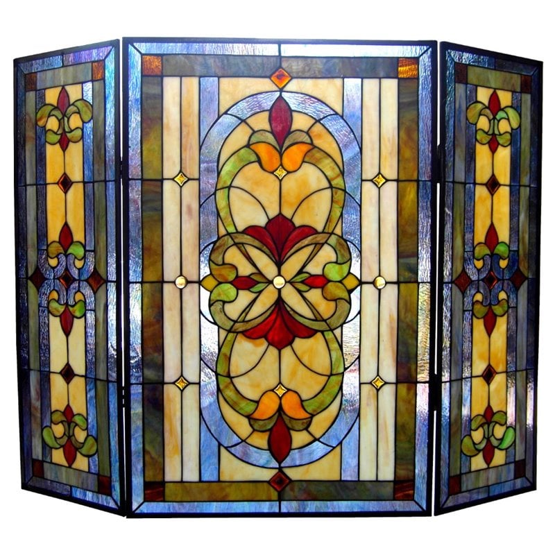 CHLOE Tiffany-glass 3pcs Folding Victorian Fireplace Screen 40