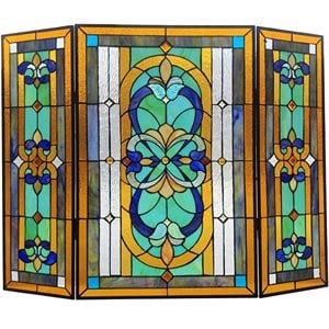 CHLOE Palace Tiffany Folding Victorian Stained Glass Fireplace Screen 40&quot Width