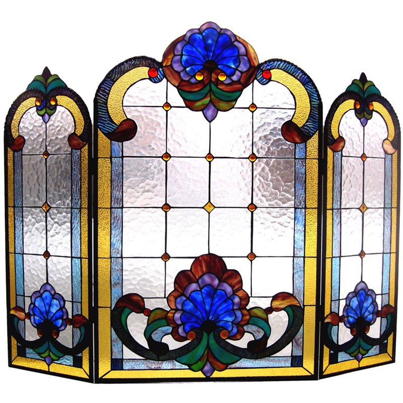 CHLOE Tiffany-glass 3pcs Folding Victorian Fireplace Screen 40