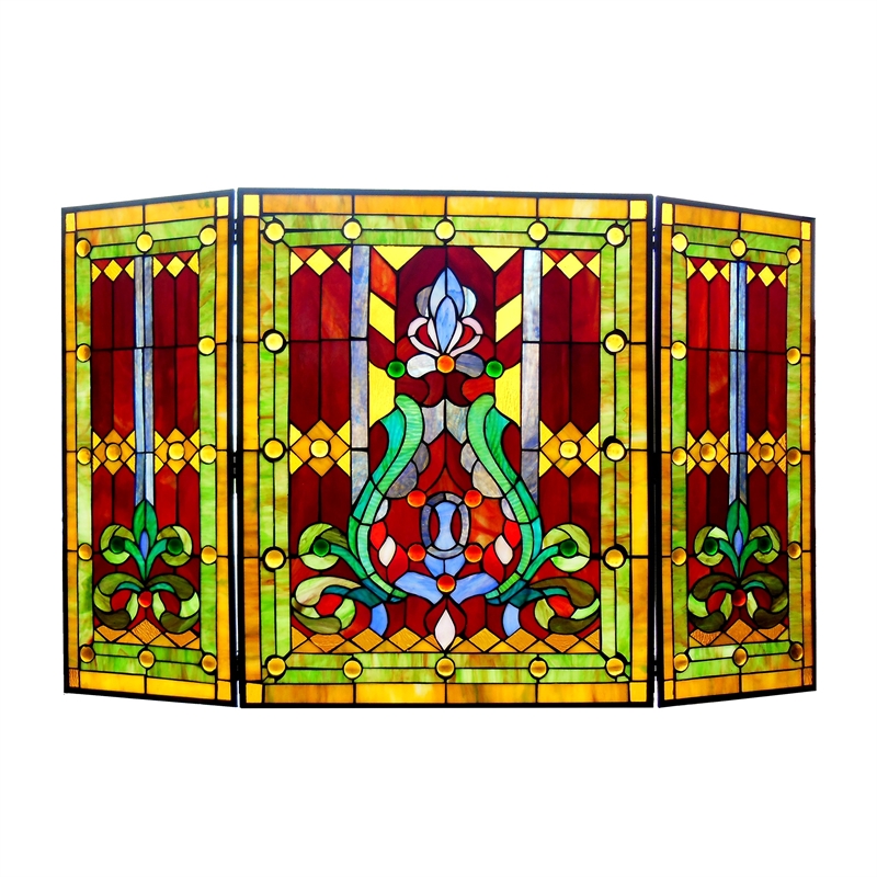 CHLOE Tiffany-glass 3pcs Folding Victorian Fireplace Screen 44