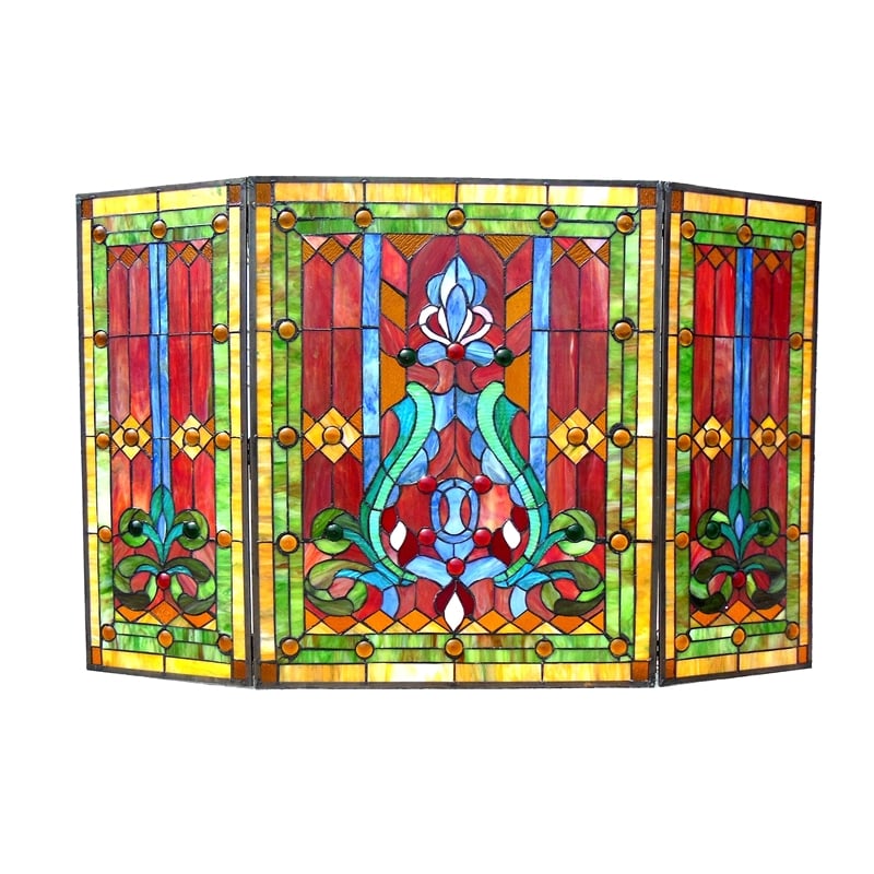CHLOE Tiffany-glass 3pcs Folding Victorian Fireplace Screen 44