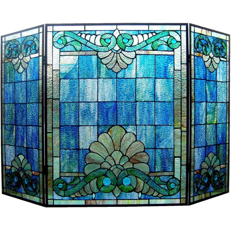 CHLOE Keanu Tiffany-style 3pcs Folding Victorian Fireplace Screen 44