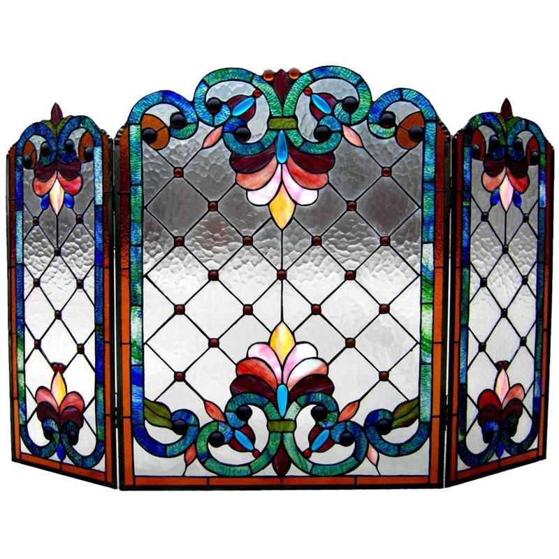 CHLOE Tiffany-glass 3pcs Folding Victorian Fireplace Screen 44