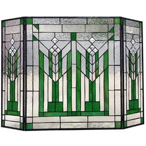 CHLOE Benjamin Mission 3pcs Folding Tiffany-glass Fireplace Screen 38&quot Wide