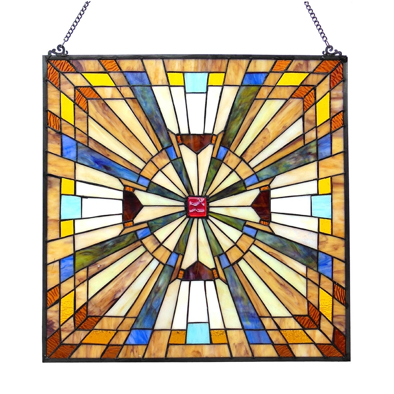 CHLOE Flare Tiffany-glass Mission Square Window Panel 24