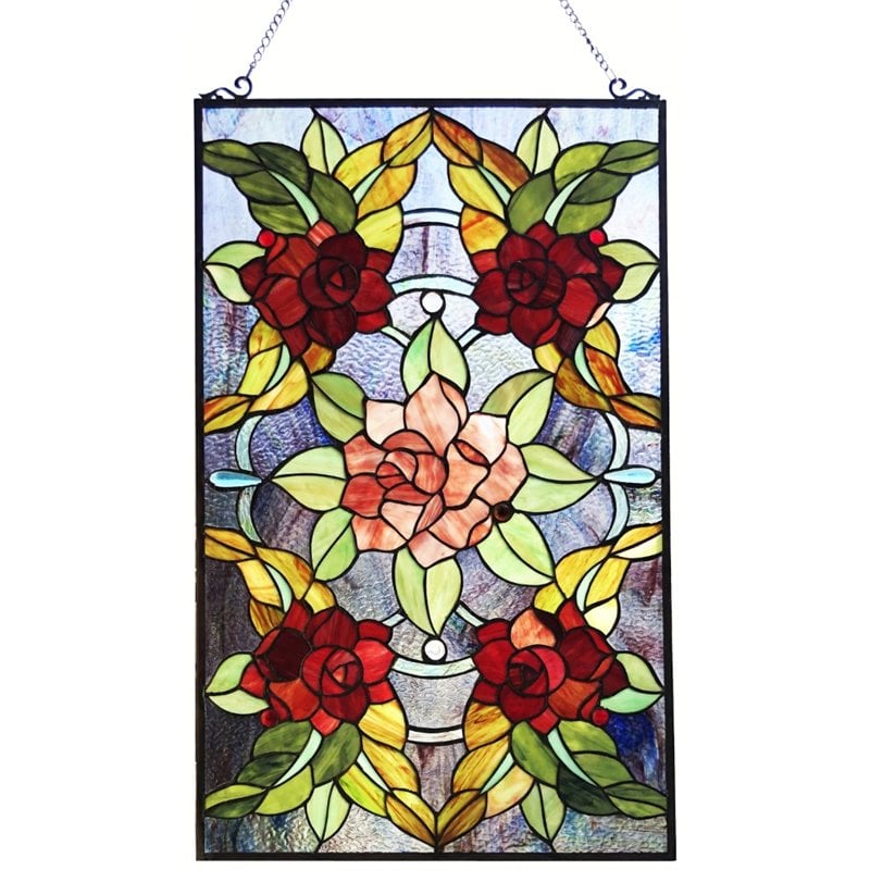 CHLOE Canna Tiffany-Style Floral Stained Glass Window Panel 32