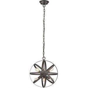 CHLOE Ironclad Industrial-style 6 Light Rubbed Bronze Ceiling Pendant 17&quot Wide