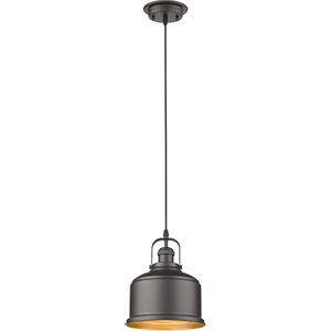 CHLOE Ironclad Industrial 1 Light Rubbed Bronze Ceiling Mini Pendant 8&quot Wide