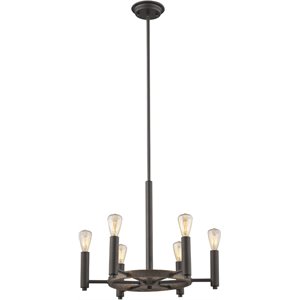 CHLOE Ironclad Industrial-style 6 Light Rubbed Bronze Ceiling Pendant 20&quot Wide