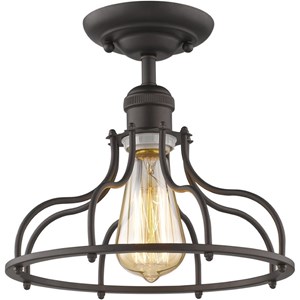 CHLOE Jaxon Industrial 1 Light Rubbed Bronze Semi-flush Ceiling Fixture 10&quot Wide