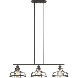 CHLOE Jaxon Industrial 3 Light Rubbed Bronze Island Hanging Fixture 37&quot Wide