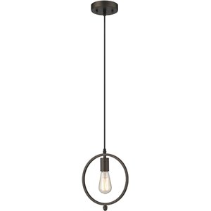 CHLOE Ironclad Industrial 1 Light Rubbed Bronze Mini Ceiling Pendant 9&quot Wide