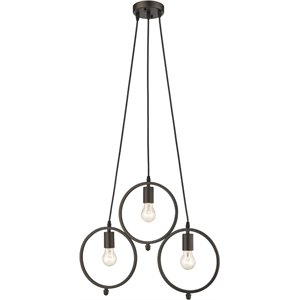 CHLOE Ironclad Industrial 3 Light Rubbed Bronze Ceiling Pendant 21.5&quot Wide